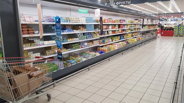 Rusko Petrohrad 2020 Žádní Kupci Supermarketu Kvůli Panice Epidemie Koronoviru — Stock fotografie