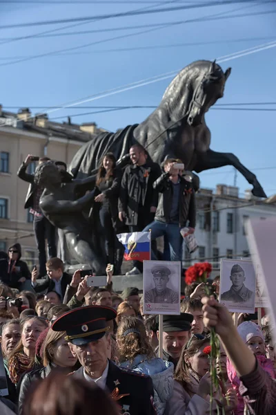 Russia Petersburg 2015 Immortal Regiment Nevsky Prospekt Victory Day — Stock Photo, Image