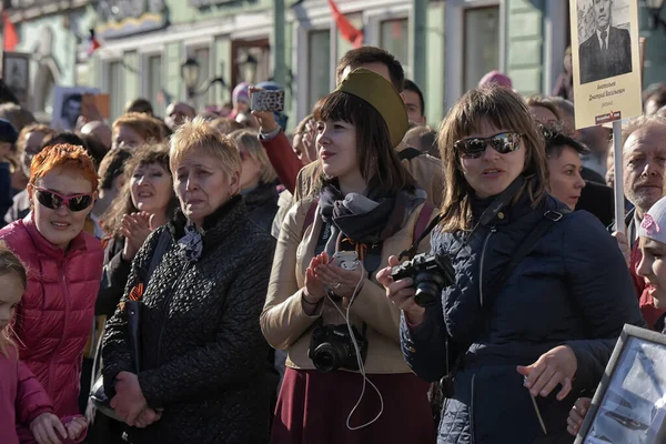 Russia Petersburg 2015 Citizens Nevsky Prospekt Victory Day — Stock Photo, Image