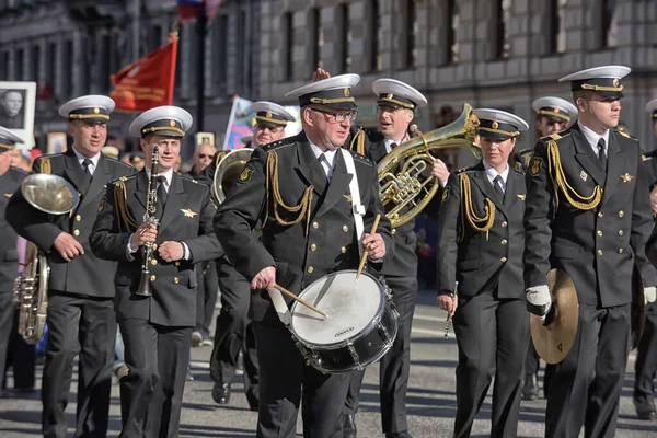 Oroszország Szentpétervár 2015 Katonai Zenekar Nevsky Prospekt Győzelem Napján — Stock Fotó