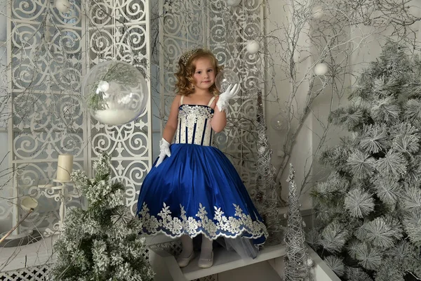 Menina Vestido Azul Inteligente Exuberante — Fotografia de Stock