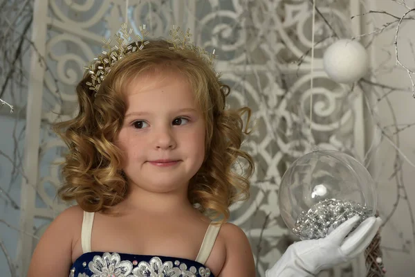 Young Little Princess Curls Blonde Diadem Portrait — Stock Photo, Image