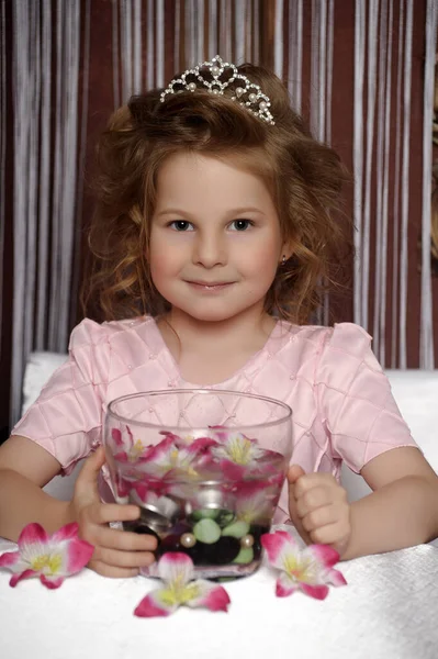 Portrait Beautiful Little Girl Pink — Stock Photo, Image