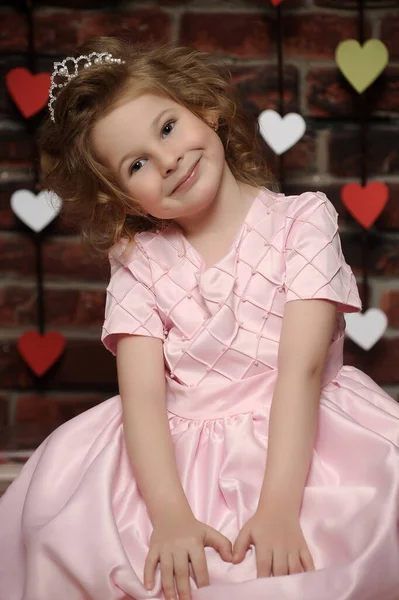 Portrait Beautiful Little Girl Pink — Stock Photo, Image