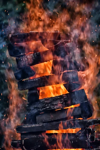 Bonfire Close Close Fire Fire Wood — Stock Photo, Image