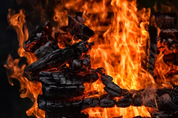 Ateşe Yakın Şenlik Ateşi Odun Ateşi — Stok fotoğraf