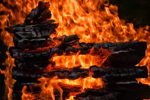 Bonfire Close Ohně Ohně Dřevě — Stock fotografie