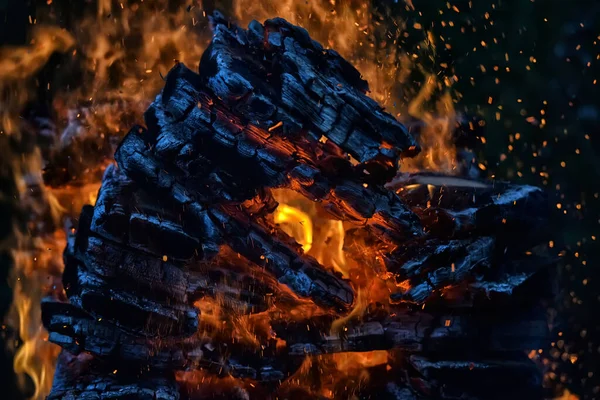 Ateşe Yakın Şenlik Ateşi Odun Ateşi — Stok fotoğraf