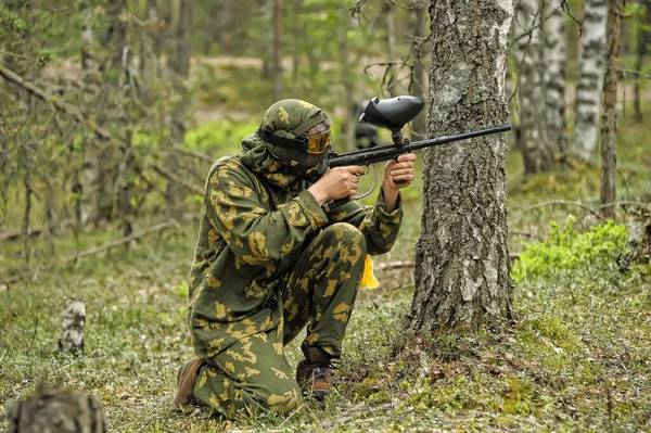 Petersburg Russia 2017 Açık Hava Paintball Turnuvası Yazın Sonunda Kamuflajlı — Stok fotoğraf