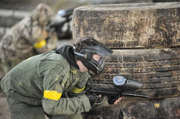 Petersburg Russia 2017 Açık Hava Paintball Turnuvası Yazın Sonunda Kamuflajlı — Stok fotoğraf