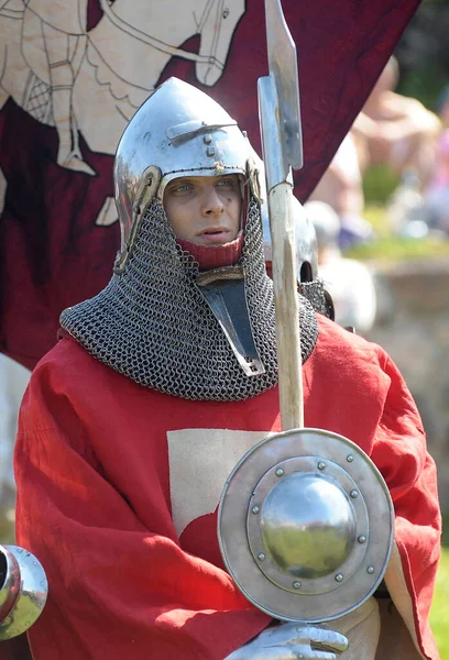 Russie Vyborg 22012 Chevaliers Armure Festival Forteresse Russe Reconstruction Historique — Photo