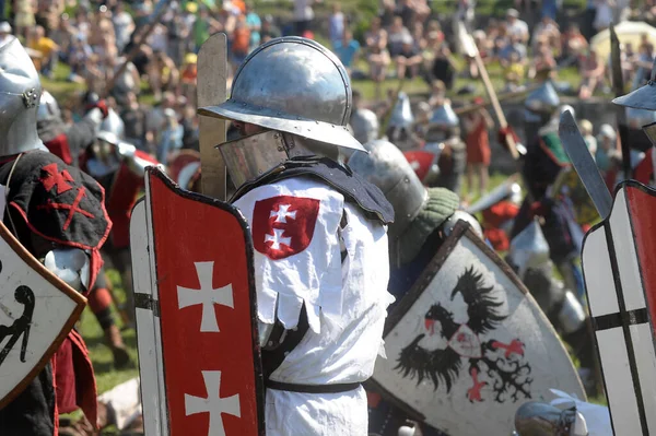 Russie Vyborg 22012 Chevaliers Armure Festival Forteresse Russe Reconstruction Historique — Photo