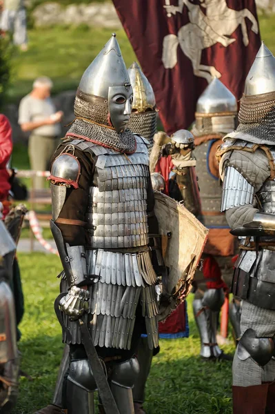 Russie Vyborg 22012 Chevaliers Armure Festival Forteresse Russe Reconstruction Historique — Photo