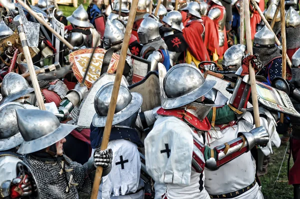 Rusland Vyborg 2012 Pantserridders Tijdens Veldslag Het Russische Fortress Festival — Stockfoto