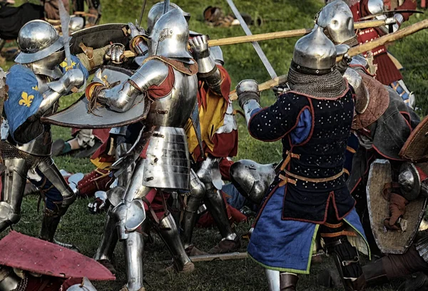 Russie Vyborg 2012 Chevaliers Armure Lors Bataille Forteresse Russe Festival — Photo