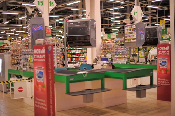 Rusland Petersburg 2018 Lege Kassa Een Supermarkt — Stockfoto