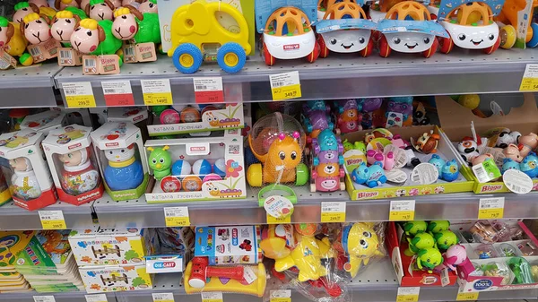 Russia Petersburg 2020 Toys Newborns Sale Supermarket — Stock Photo, Image