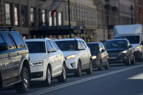 Russie Saint Pétersbourg 2020 Les Embouteillages Dans Les Rues Ville — Photo