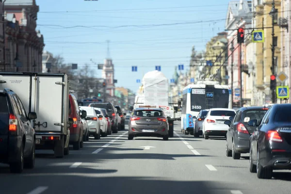 Oroszország Szentpétervár 2020 Forgalmi Dugók Város Utcáin Koronavírus Járvány Idején — Stock Fotó