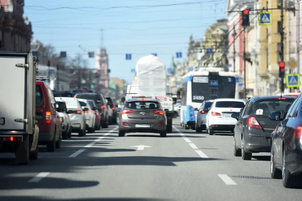 Russie Saint Pétersbourg 2020 Les Embouteillages Dans Les Rues Ville — Photo