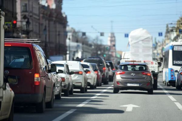 Rusia Petersburg 2020 Kemacetan Lalu Lintas Jalan Jalan Kota Dalam — Stok Foto