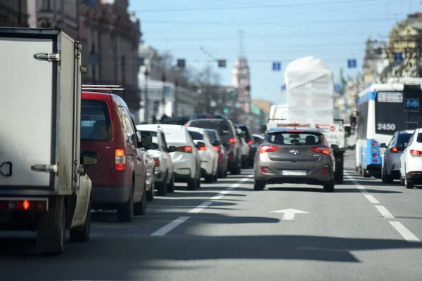 Rusia Petersburg 2020 Kemacetan Lalu Lintas Jalan Jalan Kota Dalam — Stok Foto