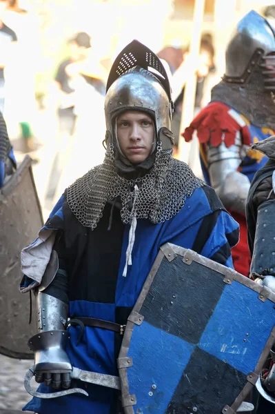 Russie Vyborg 2016 Festival Reconstruction Historique Château Chevalier Chevaliers Armure — Photo