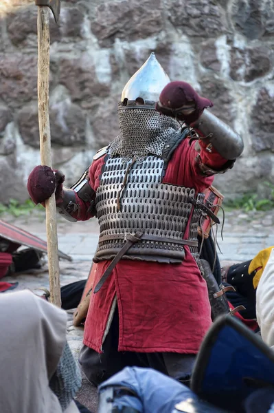 Rusia Vyborg 2016 Festival Reconstrucción Histórica Knight Castle Caballeros Con —  Fotos de Stock