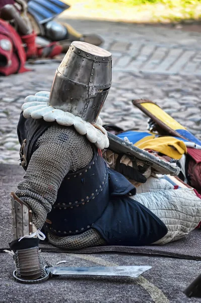 Rússia Vyborg 2016 Festival Reconstrução Histórica Castelo Cavaleiro Cavaleiros Armadura — Fotografia de Stock