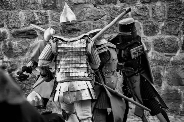 Rusya Vyborg 2016 Tarihi Yeniden Yapılanma Festivali Knight Castle Savaşta — Stok fotoğraf