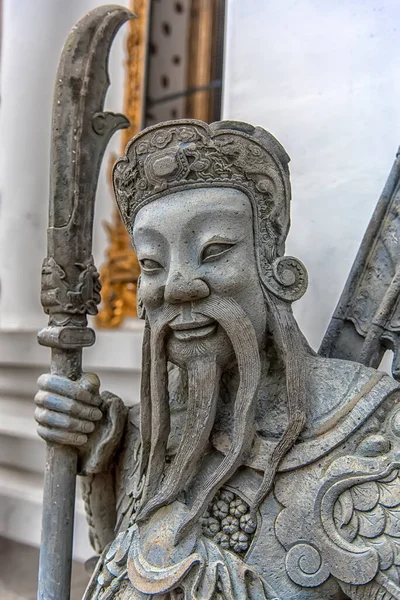 Tailândia Bangkok 2018 Feche Antigas Estátuas Pedra Guerreira Chinesa Wat — Fotografia de Stock