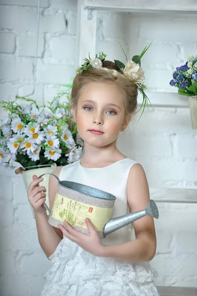 Dívka Květinami Krásné Detailní — Stock fotografie