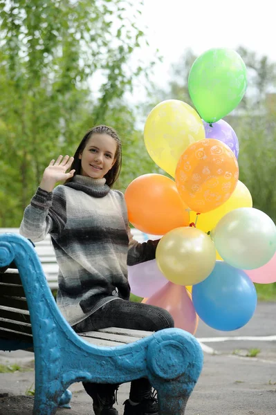 Lente Kleurrijke Ballon Portret Van Jonge Brunette Tiener Meisje Met — Stockfoto