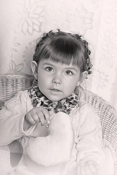 Portrait Noir Blanc Fille Mignonne — Photo