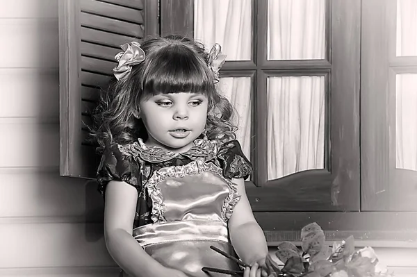 Маленькая Милая Девочка Двумя Бантами Портрете Волос — стоковое фото