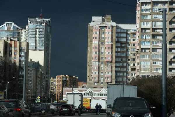 Ryssland Sankt Petersburg 2020 Sovplatsen Staden Hus Upplysta Solen Den — Stockfoto