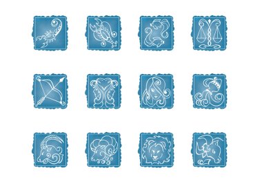 Zodiac horoscope set.  Twelve zodiac symbols in the blue square. clipart