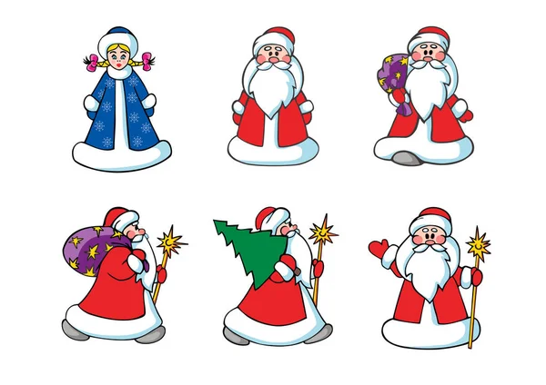Santa Claus and snow girl. New Year characters. Christmas characters. — Stock Vector