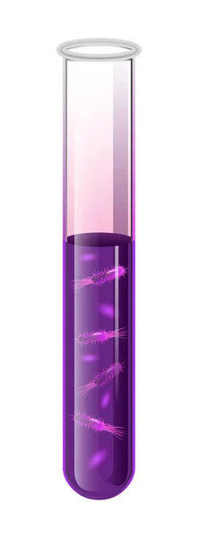 Reageerbuis met vloeibare en paarse bacteriën cel. Vector — Stockvector