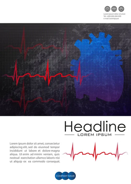 Informe anual de diseño de portada con corazón humano y línea de latidos del corazón — Vector de stock