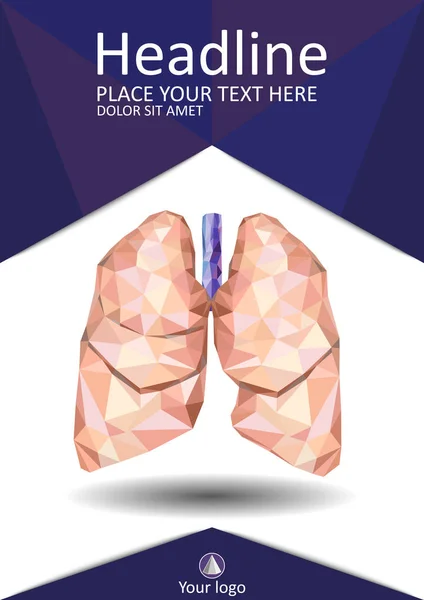 Tijdschrift cover ontwerp met lage poly menselijke longen. — Stockvector