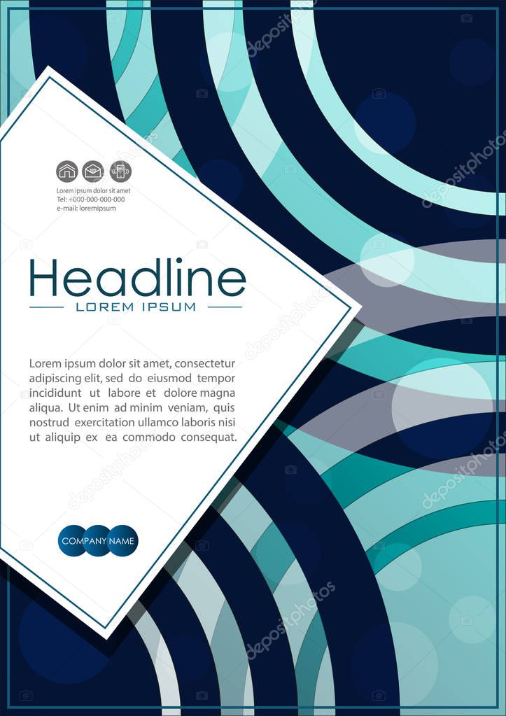 Cover design A4 with blue abstract lines and circles