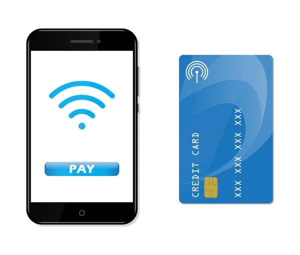 Ασύρματη κινητή πληρωμή. Wifi κινητό Pay. Smartphone με πιστωτική — Διανυσματικό Αρχείο