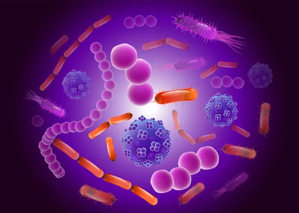 Batteri virali cancro delle cellule impostato modello zuppa di sfondo. Scienza. — Vettoriale Stock