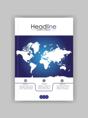 Dünya harita banner kapak tasarımı. Kitap kapağı. Dergi, konferans, 