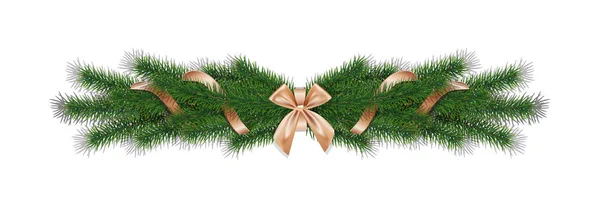 Noel 3d gerçekçi vektör çam dalları ile altın şerit.