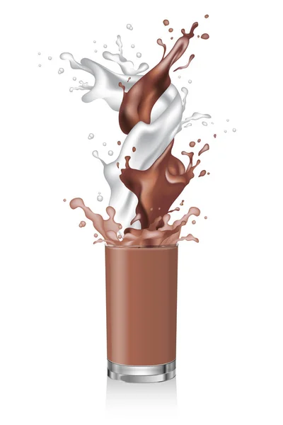 Glas Kaffee, Kakao, Milch, Milchshake. heiße Schokolade mit Milch — Stockvektor