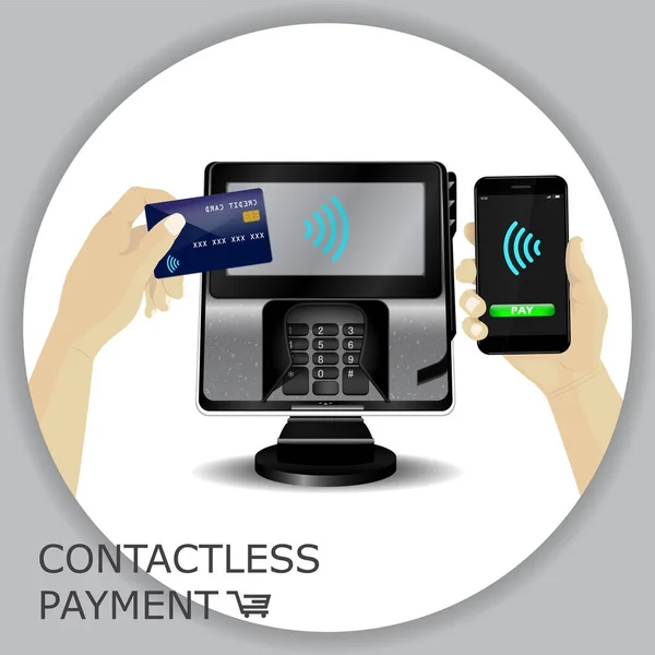 Terminale per transazioni di pagamento senza contatto con display e pinpad — Vettoriale Stock