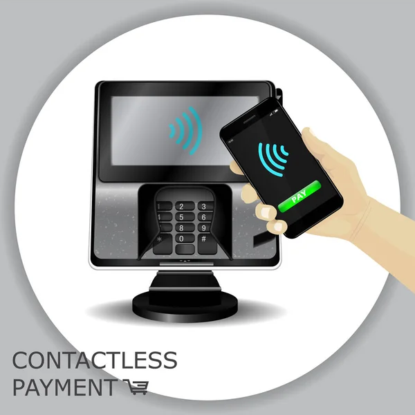 Terminal de transacciones de pago sin contacto con pantalla y pinpad — Vector de stock
