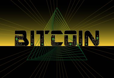 Bitcoin arka plan tasarımı ile üçgen geometrik 